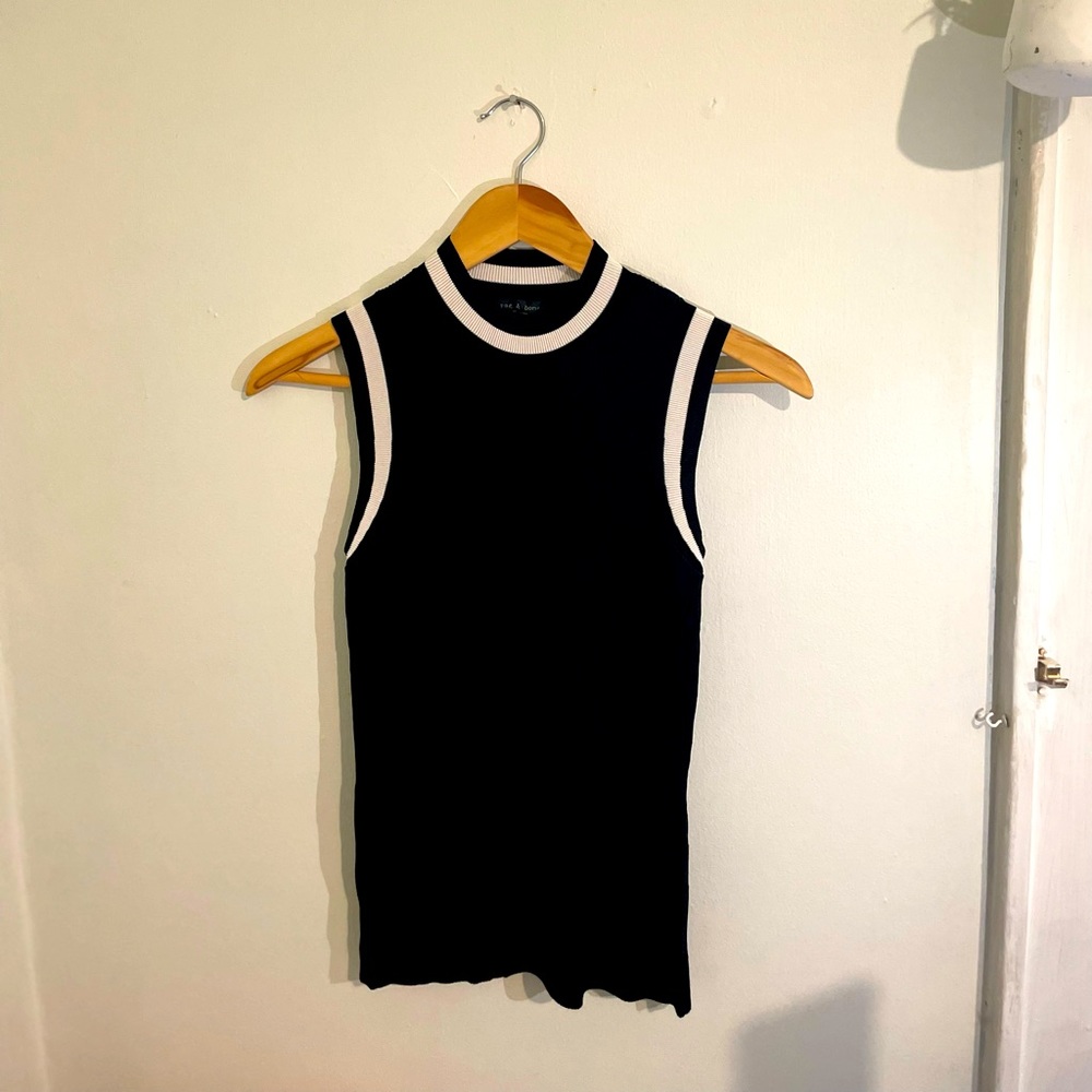 Rag & Bone Black and White XXS Priya Ribbed Tank Top/Cami